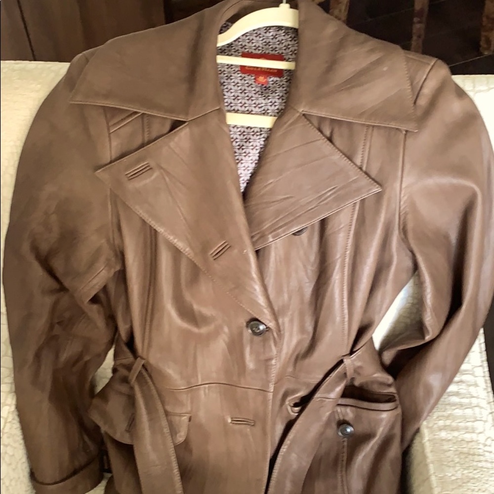 Cole Hann Lamb leather belted jacket